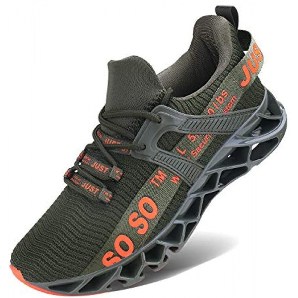 Men's Runing Shoes Walking Non Slip Blade Type Sneakers Army Green